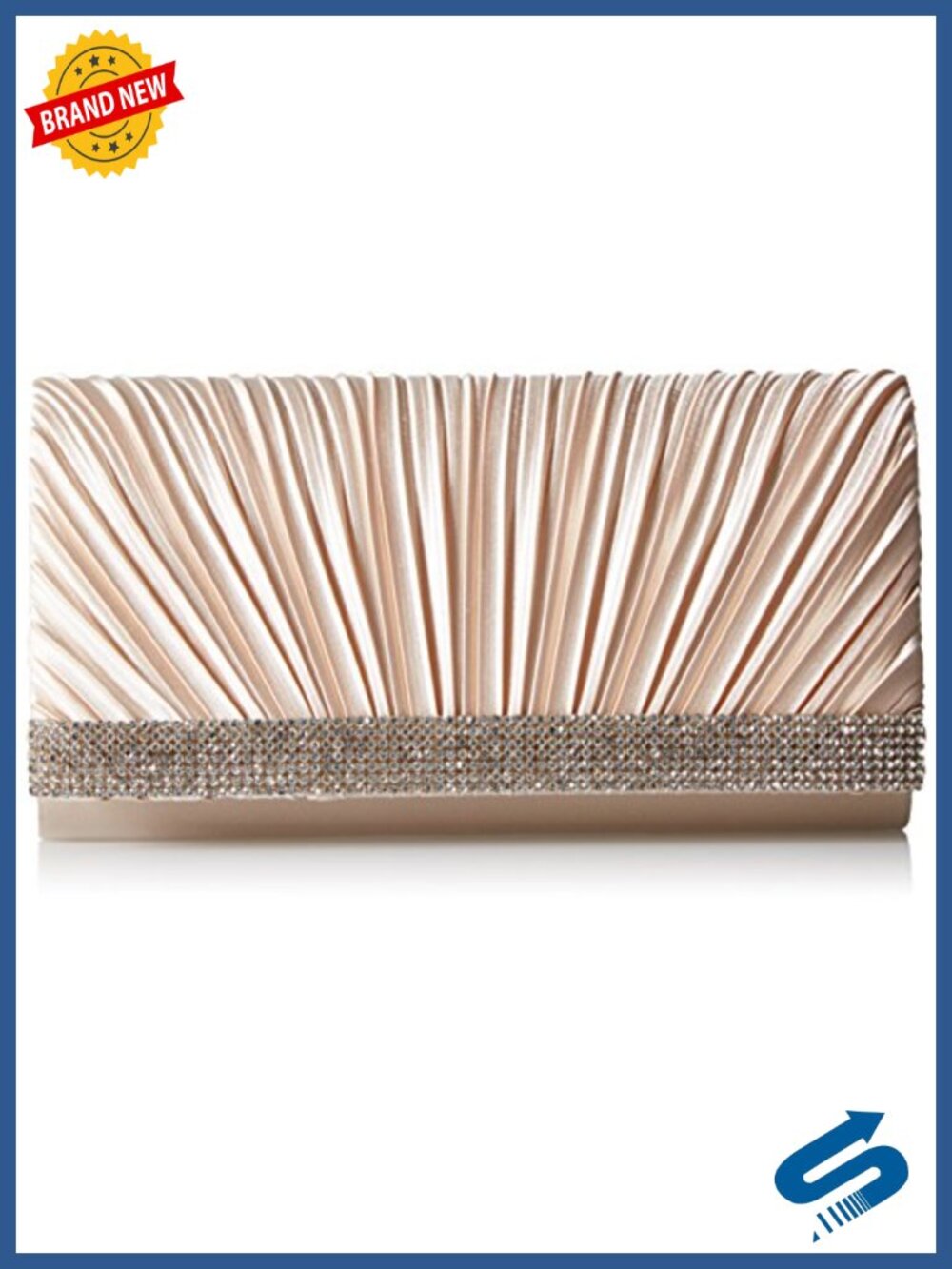 Satin Rhinestone Evening Clutch with Removable Chain Strap